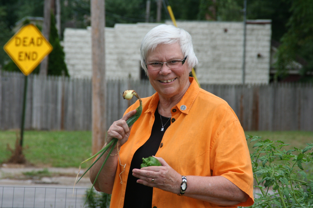 Sister Bobbi in St Joseph the Worker House garden