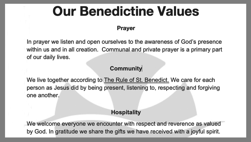 Benedictine Values Rock Island IL 