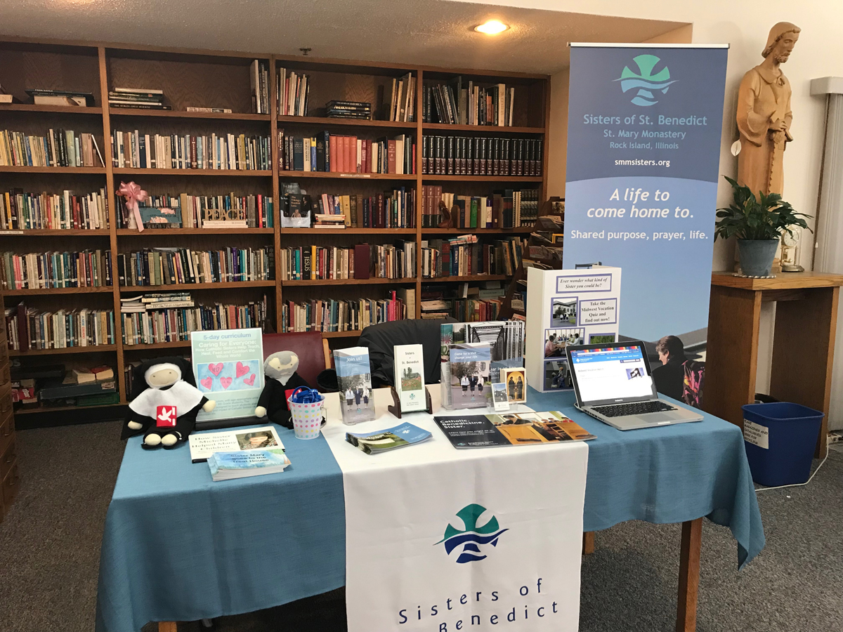 Sister Stefanie's vocation table at the Open House was jam-packed with information and the Midwest Vocation Quiz