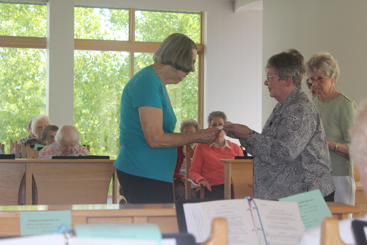 Catholic Benedictine Sister Ruth Ksycki on missioning day with Sister Sandra Brunenn